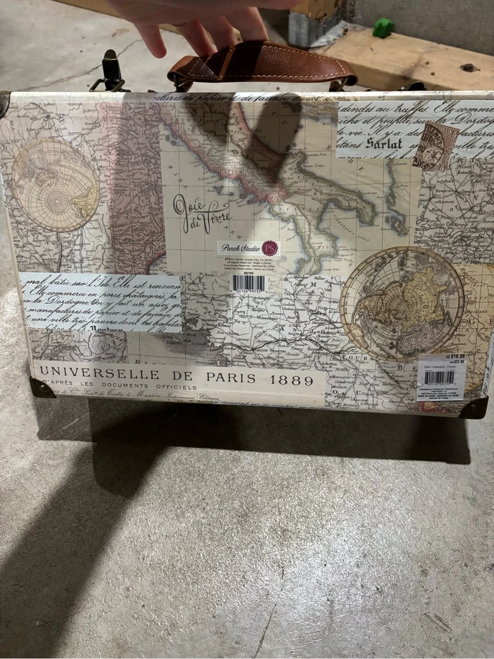 Punch Studio Paris Map Decorative Case in Beige, Brown & Pink Accents